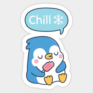 Cute Penguin Says Chill Snowflake Funny Sticker